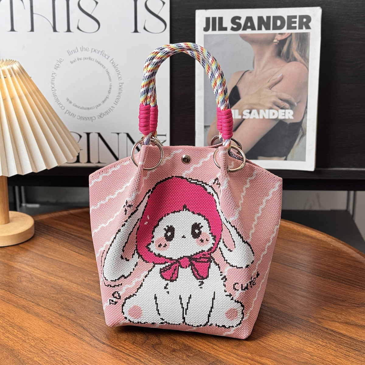 Sac à boucle avec anneau lapin rose à grandes oreilles Hkb9320