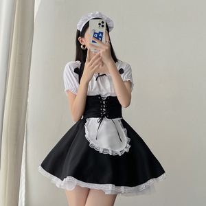 Japanese Cute Maid Dress Short Sleeve Lolita Cosplay Anime Costume Black Polyester Fiber Summer 2022 - Product Image 2