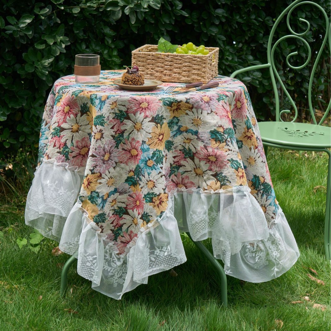 Volants miroir fleurs multicolores jacquard