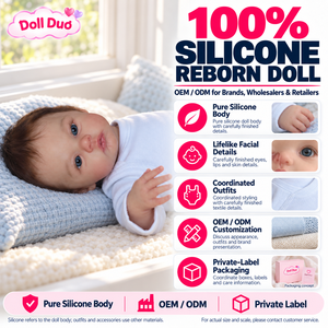 Muñeca Reborn de Silicona de Cuerpo Completo de 18 Pulgadas, Modelo Doll Duo Personalizada, con Atuendo Azul Pálido, Ojos Abiertos, Posición Lateral, Regalo de Navidad para Niños - Product Image 1