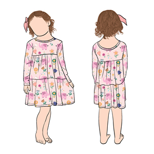 Vestito Floreale Personalizzato per Bambine con Collo a O, Maniche Lunghe e Design con Volant, Casual e Alla Moda - Product Image 1