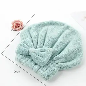 Chapeau de douche en microfibre, casquette de nuit douce, nœud en flanelle de haute qualité, chapeau de séchage de cheveux absorbant