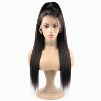Perruque Lace Front en Cheveux Humains de Qualité 12A, Lisse, Couvre Toute la Tête, Longue, Noire, Cheveux Vierges pour Femmes