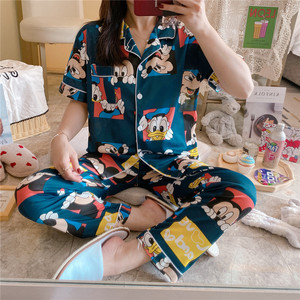 Nouvelle Collection 2025 – <span class=keywords><strong>Pyjama</strong></span> <span class=keywords><strong>Femme</strong></span> en Soie de Lait Tricotée Respirante à Manches Courtes – Ensemble Décontracté pour l'Été, l'Automne et le Printemps – Prix Abordable - Product Image 4