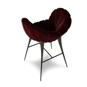 Tabouret de bar en velours haut de gamme, dossier incurvé, revêtement <span class=keywords><strong>rouge</strong></span> <span class=keywords><strong>vin</strong></span>, pieds en métal noir, chaise de bar haut de gamme pour villa, maison - Product Image 3