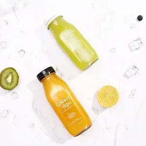 French Square 300ml 360ml 500ml 250ml 10oz 14oz 16oz 8oz Glass Bottles With Leak Proof Screw Lid For Fresh Press Juice