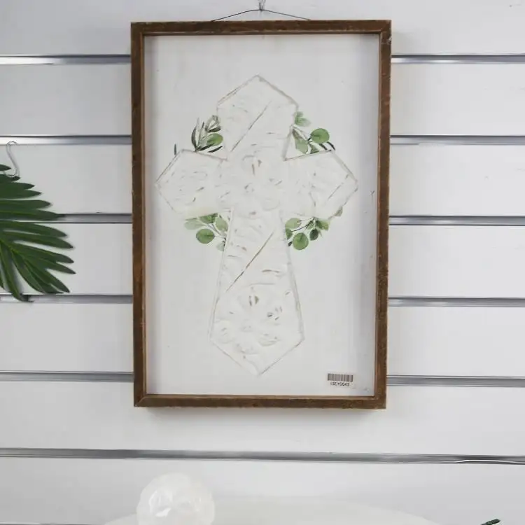 Ornamento Verde Foglia di Segni Religiosi Croce di Legno Placca Per Decorare Le Pareti