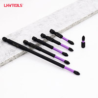 Embouts de tournevis antidérapants en acier durable LJ-04c, manchon violet, oxyde noir, 25-150 mm, boîte en plastique industrielle pour perceuse et usage manuel
