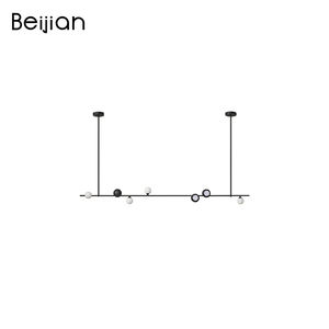 Lampe à suspension moderne en métal noir, luminaire suspendu en verre blanc pour salle à manger - Product Image 1