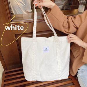 Eco Bag Oversize Cotton Canvas <b>Tote</b> Bag <b>Zipper</b> Closure Webbing Handle Customized Logo Women's Fashion Style Letter Shopping - Product Image 1