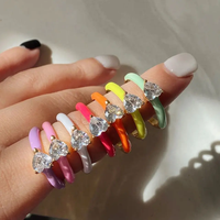 Bagues ovales en forme de cœur pour femmes, en zircone cubique colorée en émail CZ, ouvertes et réglables, offre spéciale été 2023