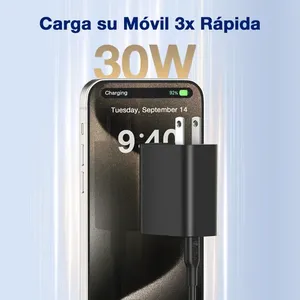Cargador USB-C PD de 30W, Cable Tipo-C de 1M, Carga Súper Rápida en 1 Hora, Protección Contra Sobrecarga, Entrada de 110V/220V para - Product Image 3