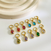 Oval Zirkon Takılar Renkli Değerli Taş Kolye Uçları DIY Takı Yapımı İçin Altın Kaplama Paslanmaz Çelik Takılar Toptan Satış