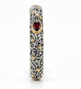Natural <b>Garnet</b> 925 Silver Bangle with Oxidized Finish Fix Size Tanya Gems and Jewellery Model TG40079BR Trendy Gift for Women - Product Image 1