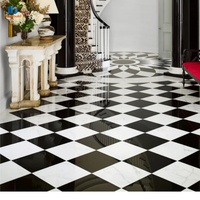Carrelage en porcelaine effet marbre noir et blanc poli moderne, motif diamant 800x800mm, idéal pour les sols de salle de bain - Vente Flash