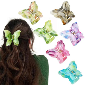 Qianjin, pinza para el pelo de mariposa doble de plástico de color caramelo, diseño de sonrisa, Clip de tiburón texturizado, tocado de Estilo Hawaiano para niña - Product Image 1