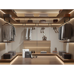 Armoire ouverte de luxe sur mesure, structure <span class=keywords><strong>métallique</strong></span> en U, rangement moderne pour chambre à coucher, dressing avec éclairage LED - Product Image 2