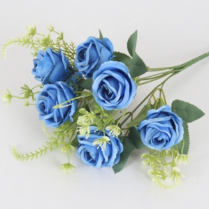 Bouquets de fleurs artificielles de style européen à 7 têtes de roses Sweetheart pour la décoration intérieure, hôtelière et extérieure, arrangement en boîte florale - Product Image 4