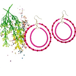 Double <b>Circle</b> <b>Ring</b> Bohemian Gold-Plated Glass Beads Hoop Earrings Handwoven Dangle Fashion Jewelry for Women's Parties Gift - Product Image 1