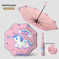 Parapluie rétractable automatique pour enfants, motif licorne spatiale, double usage, protection contre la pluie et le soleil, protection UV UPF50+