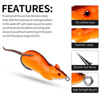 Umpan Ikan Katak Tikus Tikus Kecil Umpan Buatan Lunak PVC Pengait Ganda Umpan Permukaan Air untuk Ikan Bass Air Tawar Air Asin Grosir OEM 6cm 11.5g