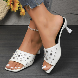 Sandales élégantes à talon bas et bout carré pour femme, nouvelle collection été, mode grande taille, mules ouvertes - Product Image 2