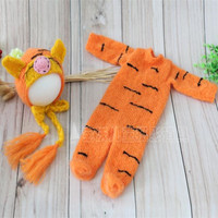 Mohair Nouveau-né Photographie Chapeau Pieds Barboteuse Tricoté à la Main Animal Jumpsuit Cartoon Figure Costume Bébé Photo Shooting Outfit