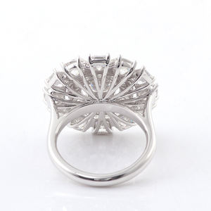 Bague de fiançailles fillettes en or blanc, 8mm, 14k, fait à la main, 1 at, momanite, diamant pour femmes, double halo, décor de château - Product Image 3