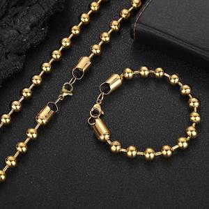 Wholesale Fashion Hip Hop Stainless Steel Gold Plated Geometric Ball Bead Link Chain Bracelet Jewelry for Women <b>Men</b> - Product Image 6
