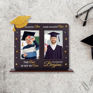 <span class=keywords><strong>Cadre</strong></span> photo de remise de diplôme Classe de 2026, double <span class=keywords><strong>cadre</strong></span> photo ThenNow avec paillettes et toque de diplômé, souvenir de bureau en bois, cadeau de remise de diplôme - Product Image 3