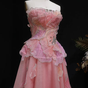 Abito <span class=keywords><strong>da</strong></span> <span class=keywords><strong>sera</strong></span> rosa a trapezio Lsz749 con fiori 3D e perline di cristallo, senza spalline, drappeggiato, <span class=keywords><strong>da</strong></span> donna, per feste formali Jancember - Product Image 3