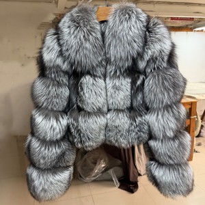 Veste chaude en fourrure de renard véritable <span class=keywords><strong>RX</strong></span> Natural White Cropped pour femmes, col rabattu, hiver, épaisse, luxe, véritable fourrure. - Product Image 1
