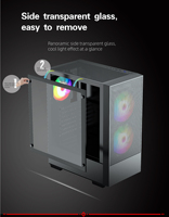 Casing PC Desain Baru ATX dengan USB3.0 dan Kaca Tempered untuk Komputer Desktop Gaming, PC untuk Gamer