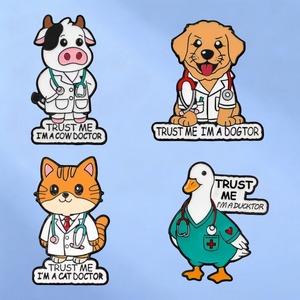 Collezione di spille smaltate a tema "Fidati di me, sono medico", graziose spille a forma di animali veterinari - Product Image 1
