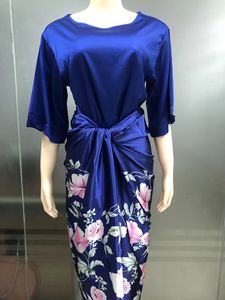 موضة جديدة قمم الساتان + تنورة 2 طقم بدلات الأزهار المطبوعة الرقبة س عارضة ضمادة فضفاضة الخصر قمصان اللباس الدعاوى - Product Image 5