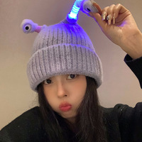 Gorro de monstruo de dibujos animados brillante, encantador, atractivo y divertido, cálido para el invierno, elástico, para cabezas grandes, para mujer