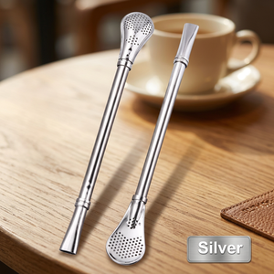 Ensemble de 2 cuillères à glace argentées, accessoires de bar minimalistes en métal, réutilisables - Product Image 6