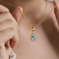 Collier pendentif halo en pierres colorées avec cadre doré, motifs poire, ovale, coussin, cœur, bijoux minimalistes pour femmes, cadeaux