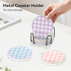 Posavasos Redondos de Cerámica con Estética <span class=keywords><strong>Coqueta</strong></span>, Antideslizantes y Resistentes al Calor, Juego de 6, para Uso Diario - Product Image 6