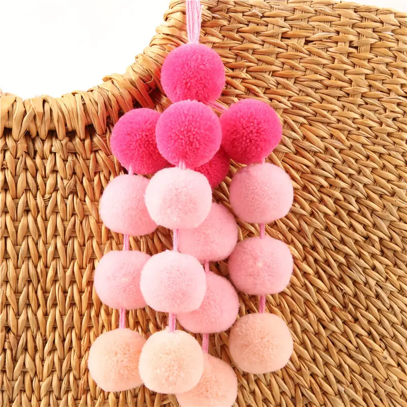 Wholesale Custom Boho Kid Girls Pompom Keyring Colorful Tassel Key Chain Mini Pom Poms Keychain Bulk Bag Charm For Women