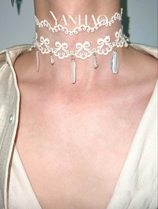 Gargantilla de concha Natural de encaje blanco estilo palaciego Retro Cadena de cuello de sensación de diseño pequeño y lujoso - Product Image 5