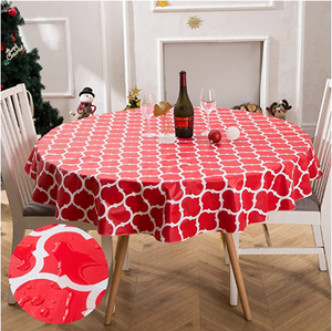 Mantel Redondo de PVC Rojo Festivo HuiHe, Mantel <span class=keywords><strong>para</strong></span> <span class=keywords><strong>Mesa</strong></span> Seguro <span class=keywords><strong>para</strong></span> Alimentos, Fácil de <span class=keywords><strong>Limpiar</strong></span>, con Borde Cosido - Product Image 2