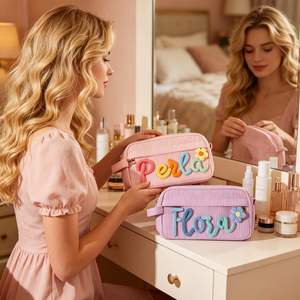 <b>Personalised</b> Handmade Corduroy Solid Color Makeup Bags Large Capacity Cosmetic Bags Embroidered Names Pencil Case Birthday <b>Gifts</b> - Product Image 4