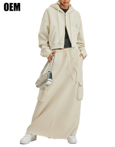 Ensemble de survêtements amples et robes décontractées pour femmes, 100 % coton épais 480 GSM, avec fermeture éclair intégrale, personnalisable, vente en gros - Product Image 1