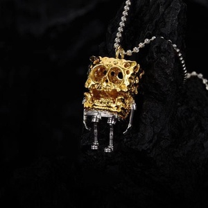 Collier pendentif tête de Bob l'éponge ajouré créatif pour femmes et hommes, bijoux personnalisables, accessoire de fête - Product Image 1