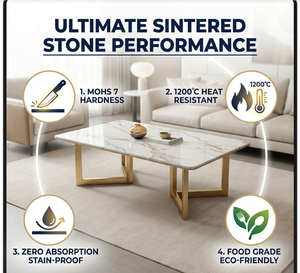 Mesa de Centro Moderna Minimalista de Lujo Ecológica de Piedra Sinterizada para Sala de Estar, con Aspecto de Mármol y Base de Metal - Product Image 6
