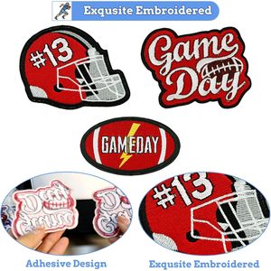 Ensemble de patchs Game Day, 6 pièces, appliques brodées à repasser pour vêtements, rouge et blanc - Product Image 5