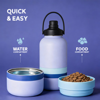 Échantillon Gratuit Distributeur de Nourriture pour Animaux de Compagnie 3 en 1 en Acier Inoxydable de 94 cl pour Voyage en Extérieur, Bouteille d'Eau avec Gamelle et Récipient à Nourriture pour Chien