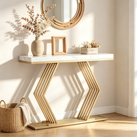 Table console d'entrée moderne Tribal 42 pouces avec base en métal géométrique et plateau en faux marbre blanc, décoration d'intérieur