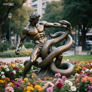 Personalizado ciudad jardín público decoración clásico estilo griego grande latón fundido hombre estatua tamaño real serpiente entrelazada hombre bronce escultura - Product Image 1